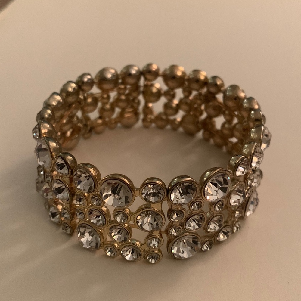 Bracelet cuff, faux gold/diamonds